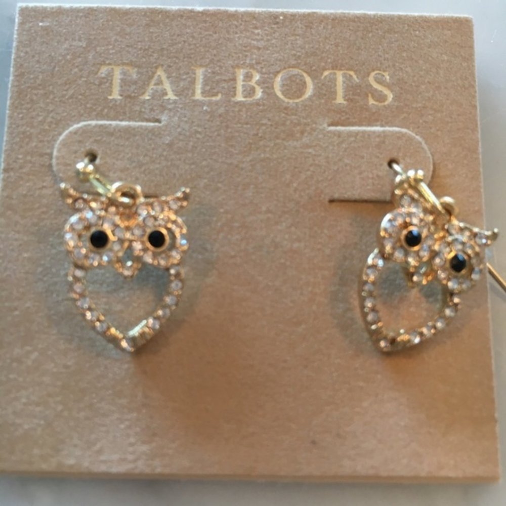 New Talbots owl rhinestone drop earrings